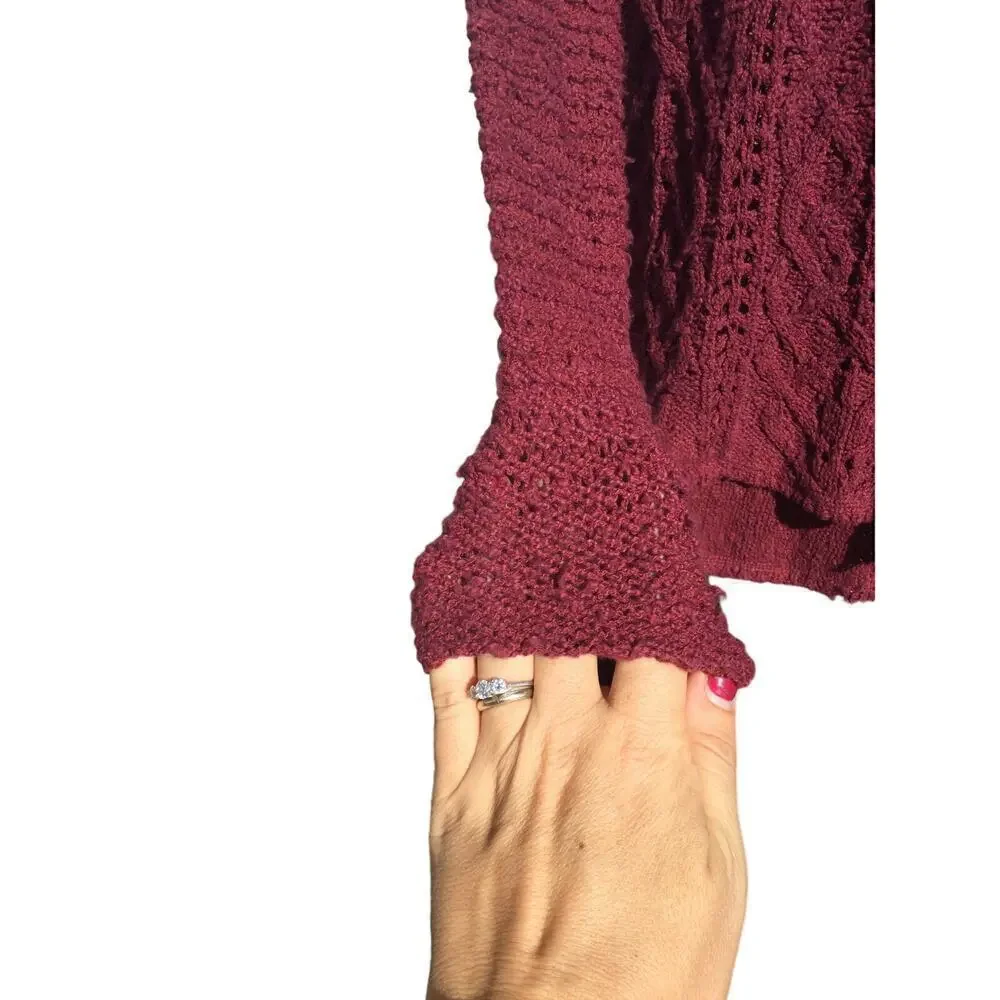 Free People Womens‎ Cable Knit Sweater Size XS Red Fall Boho Grunge Romantic